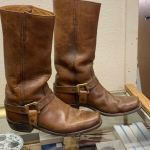 Vintage Frye Mens Motorcycle Boots 10d Brown Leather Black Label Harness Riding